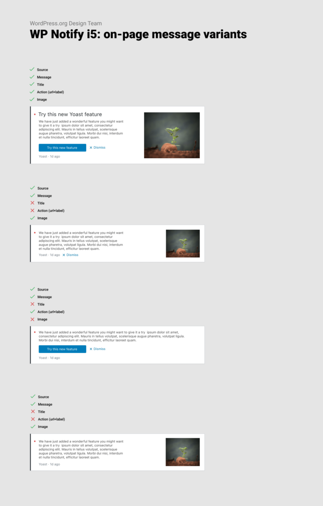 On-page notification variants