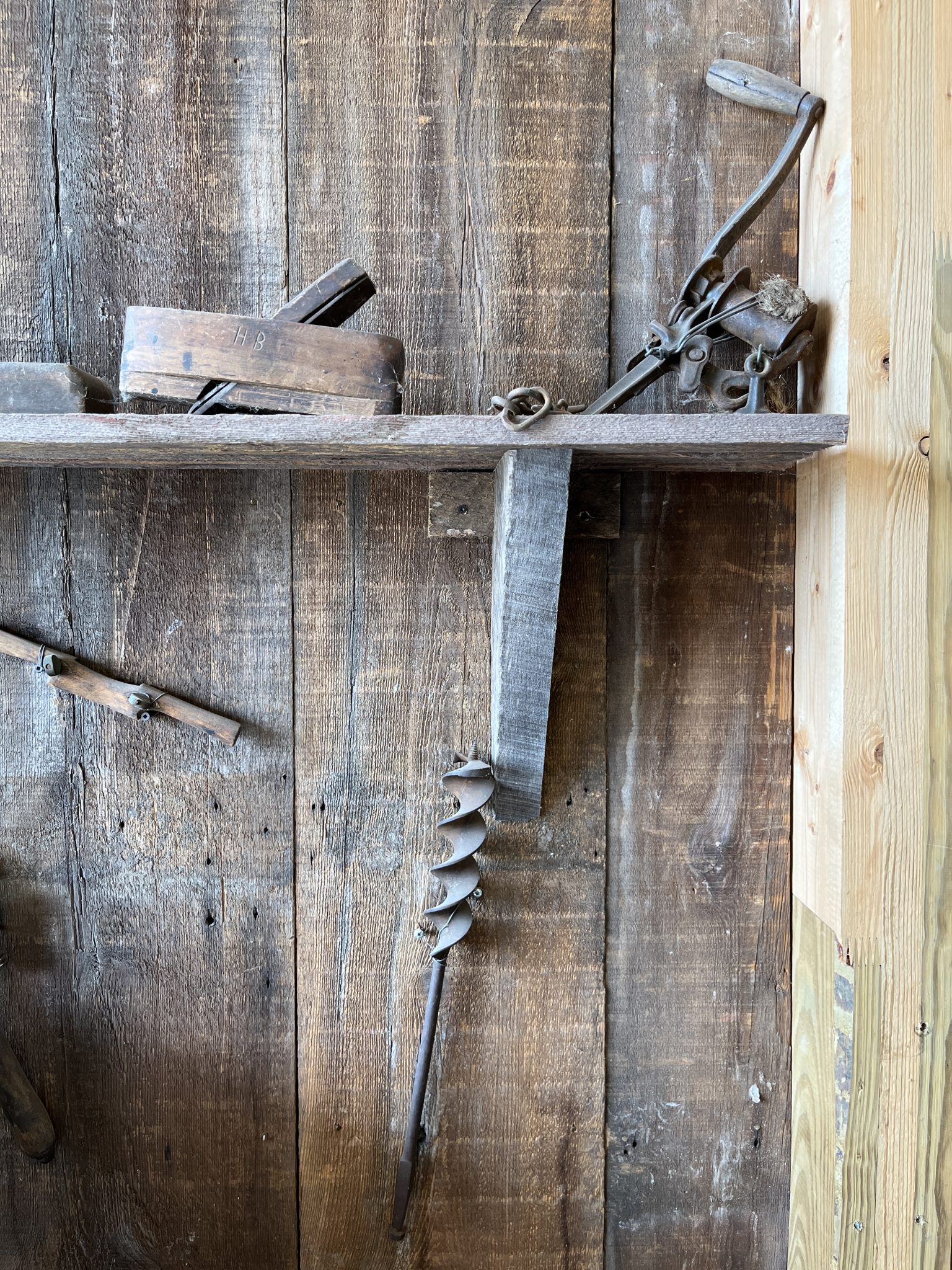 Antique tools on a shelf